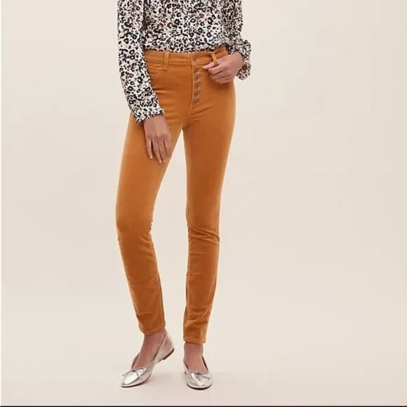 ❄️PILCRO Anthropologie Mustard Yellow Corduroy Button Fly Cropped Skinny Jeans - Picture 1 of 6
